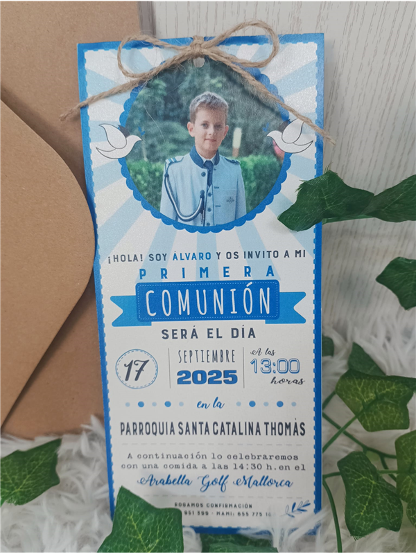 Invitación Primera Comunión foto azul
