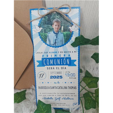 Invitación Primera Comunión foto azul