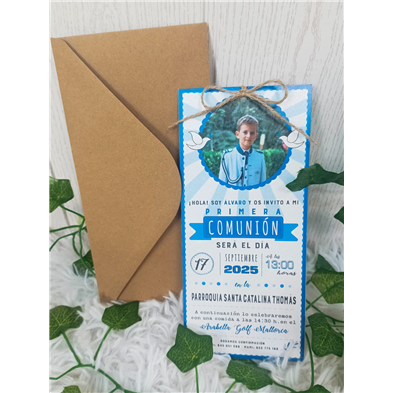 Invitación Primera Comunión foto azul