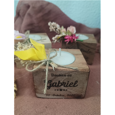 portavelas de madera bautizo grabado