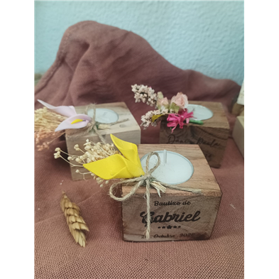 portavelas de madera bautizo grabado
