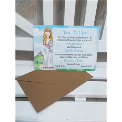 Invitación niña comunión y mascota