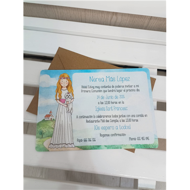 Invitación niña comunión y mascota