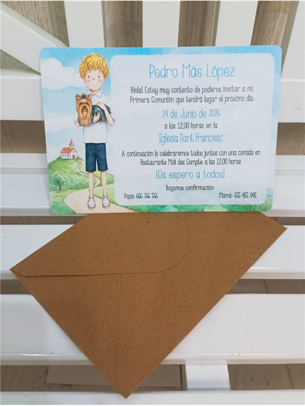 Invitación niño comunión y mascota