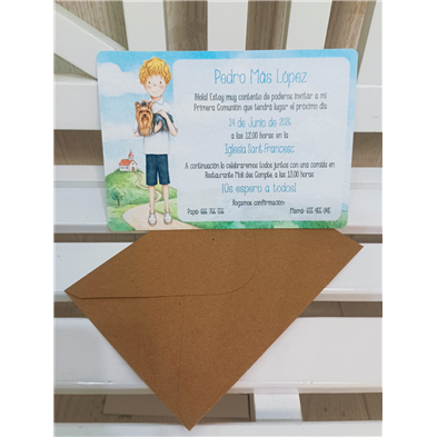 Invitación niño comunión y mascota