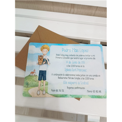 Invitación niño comunión y mascota